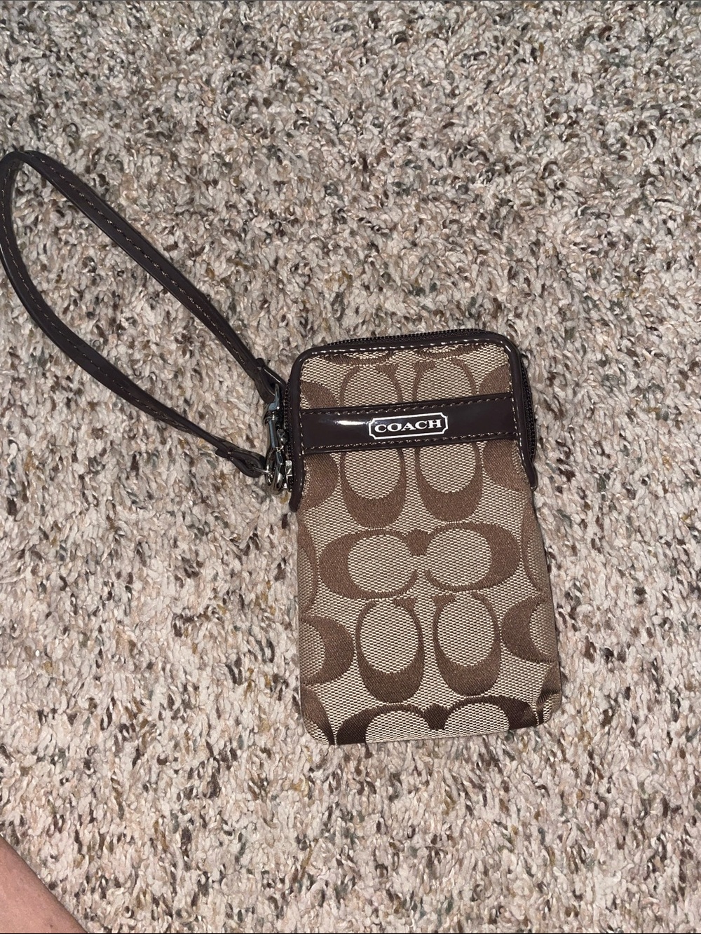 Coach Brown Signature Canvas Phone Wristlet with Strap